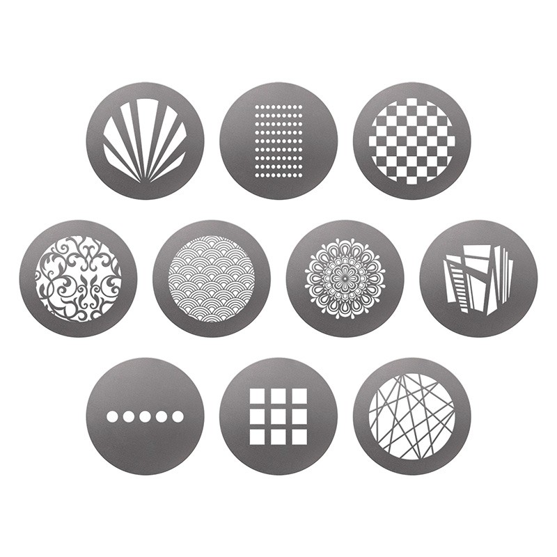 Pack 10 gobos MOTIFS pour spot optique
